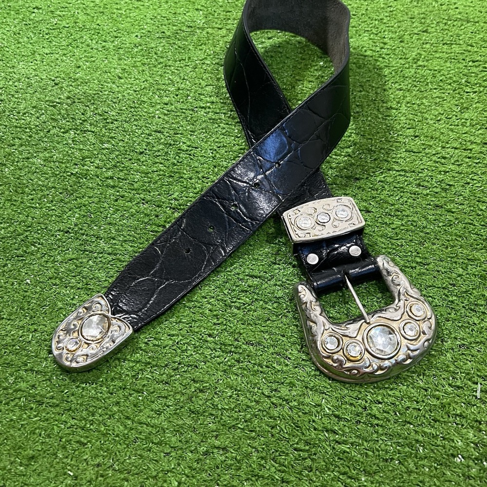Vintage Women's Western Belt 27" Jeweled Heavyweight Buckle 2" Wide Industrial